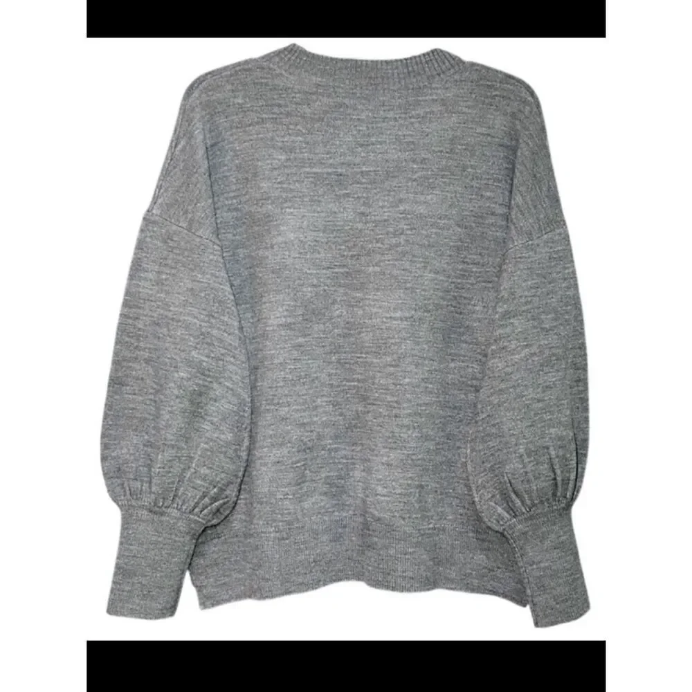 French Connection Loose Fitting Balloon Sleeve Sweater in Grey Heather Women’s S